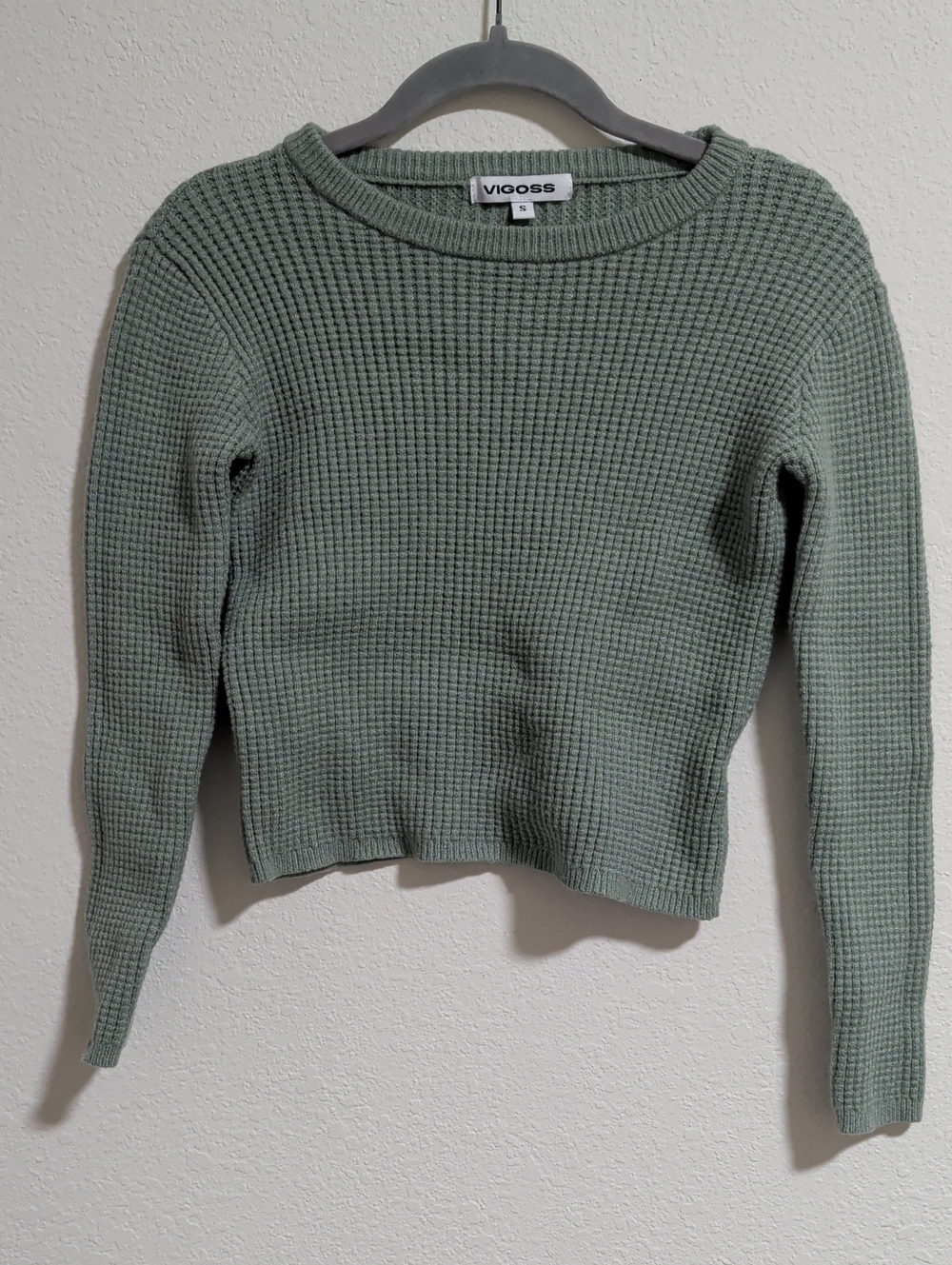 Vigoss Sage Green Waffle Crewneck Sweater